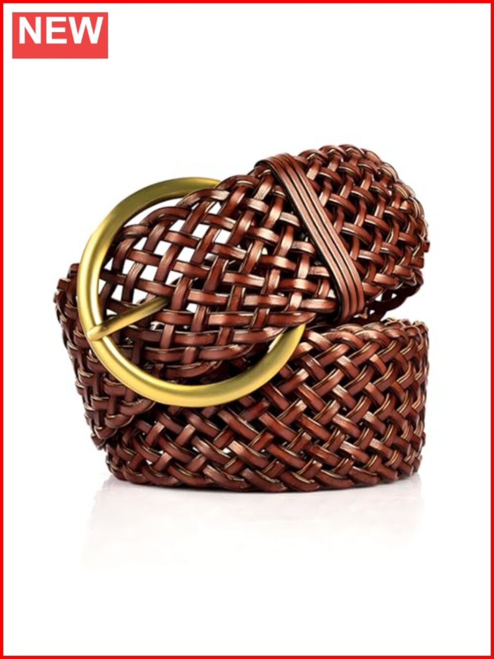 Women's Faux Leather Braided Belt Wide Woven Waistband Gold Pin Buckle